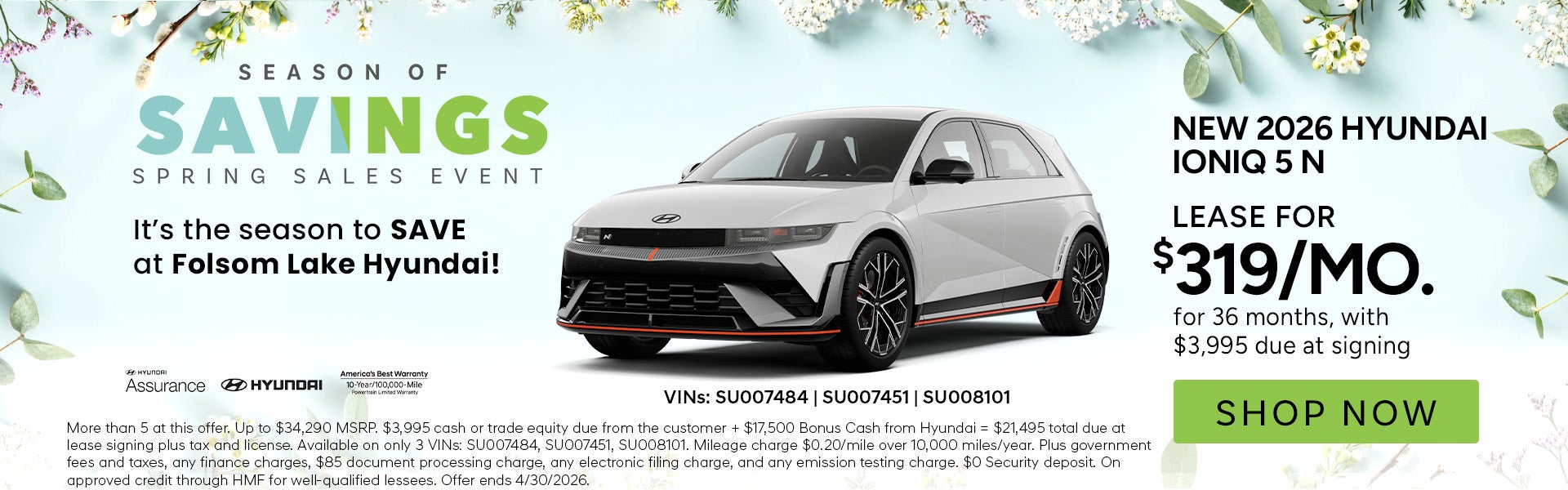 Lease for $319/month for 36 months $3,995 due at signing