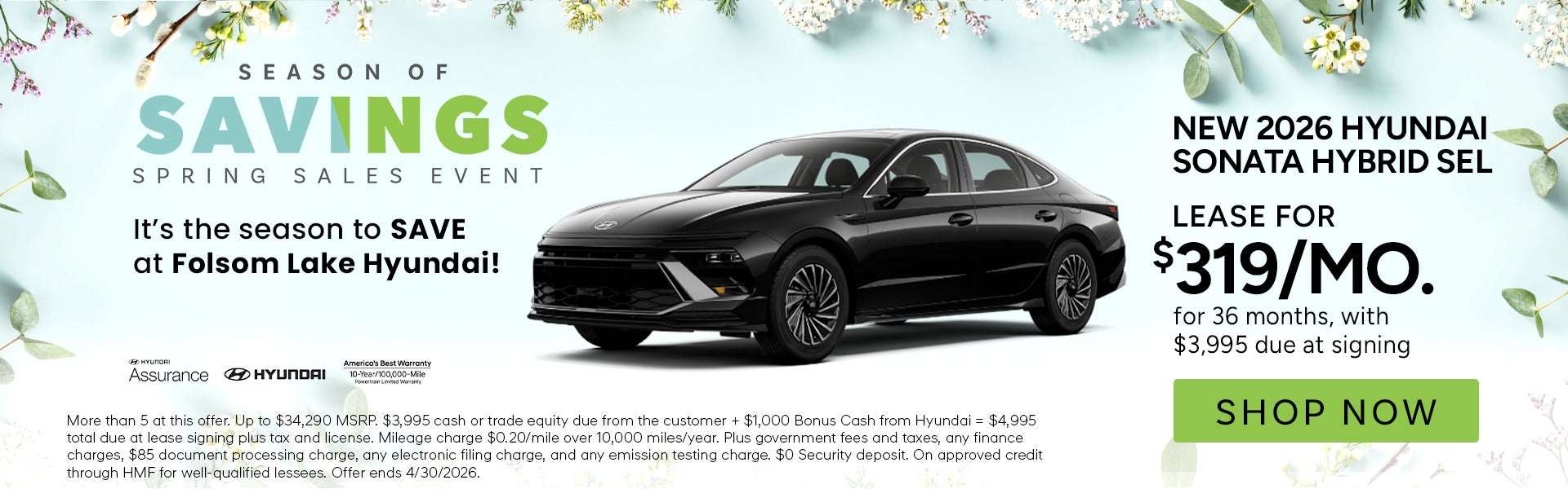 Lease for $319/month for 36 months $3,995 due at signing