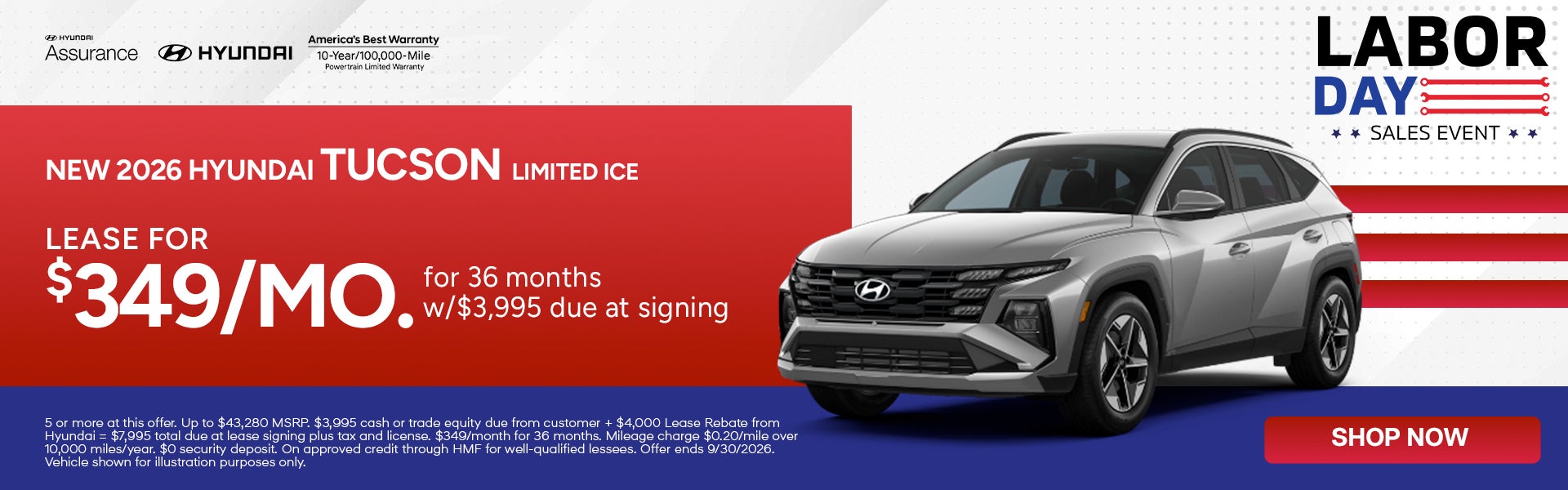 Lease for $349 per month for 36 months $3,995 due at signing